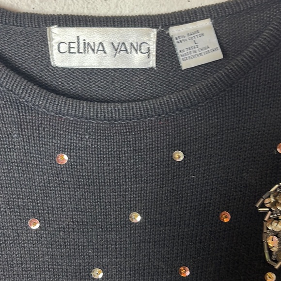 Vintage 80/90 Celina Yang Sequined Sweater Large - Picture 5 of 7